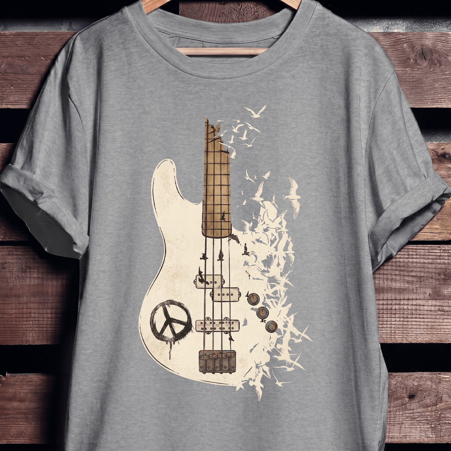 Bass Guitar Peace Birds Tee - The Music Frontiers