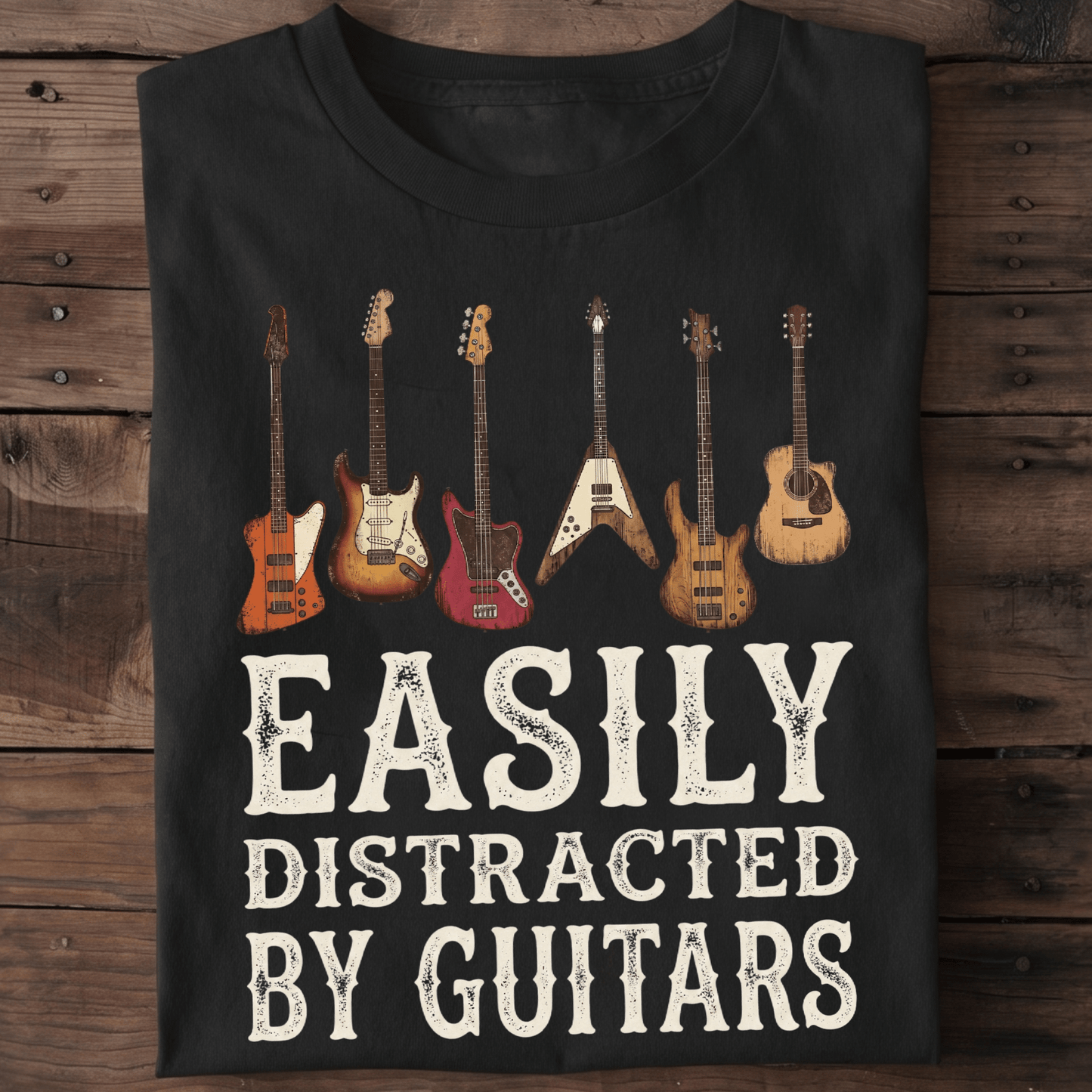Easily Distracted By Guitars T-shirt - Vintage Retro Musician Tee - The Music Frontiers