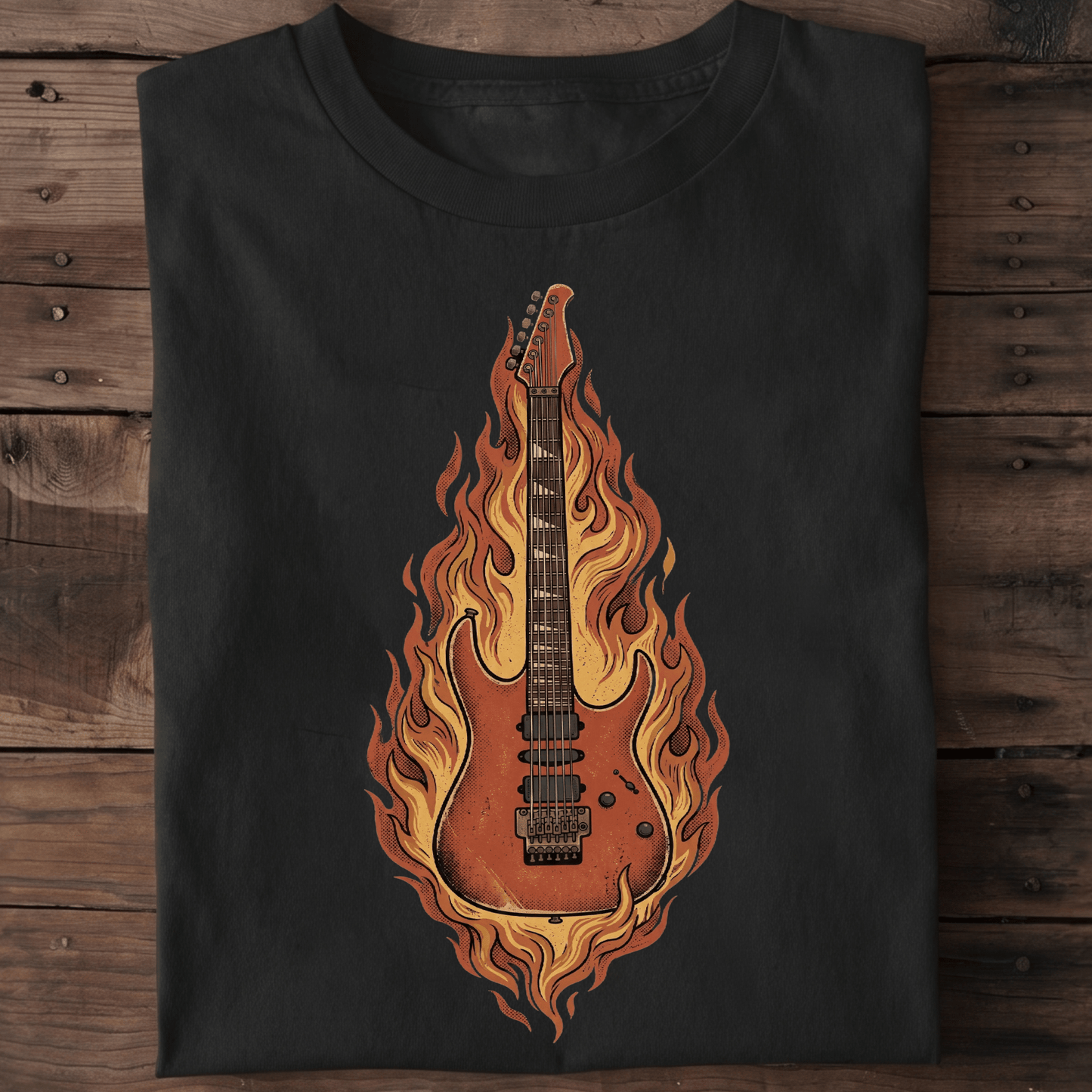 Flaming Electric Guitar T-Shirt - Vintage Rockstar Graphic Tee - The Music Frontiers
