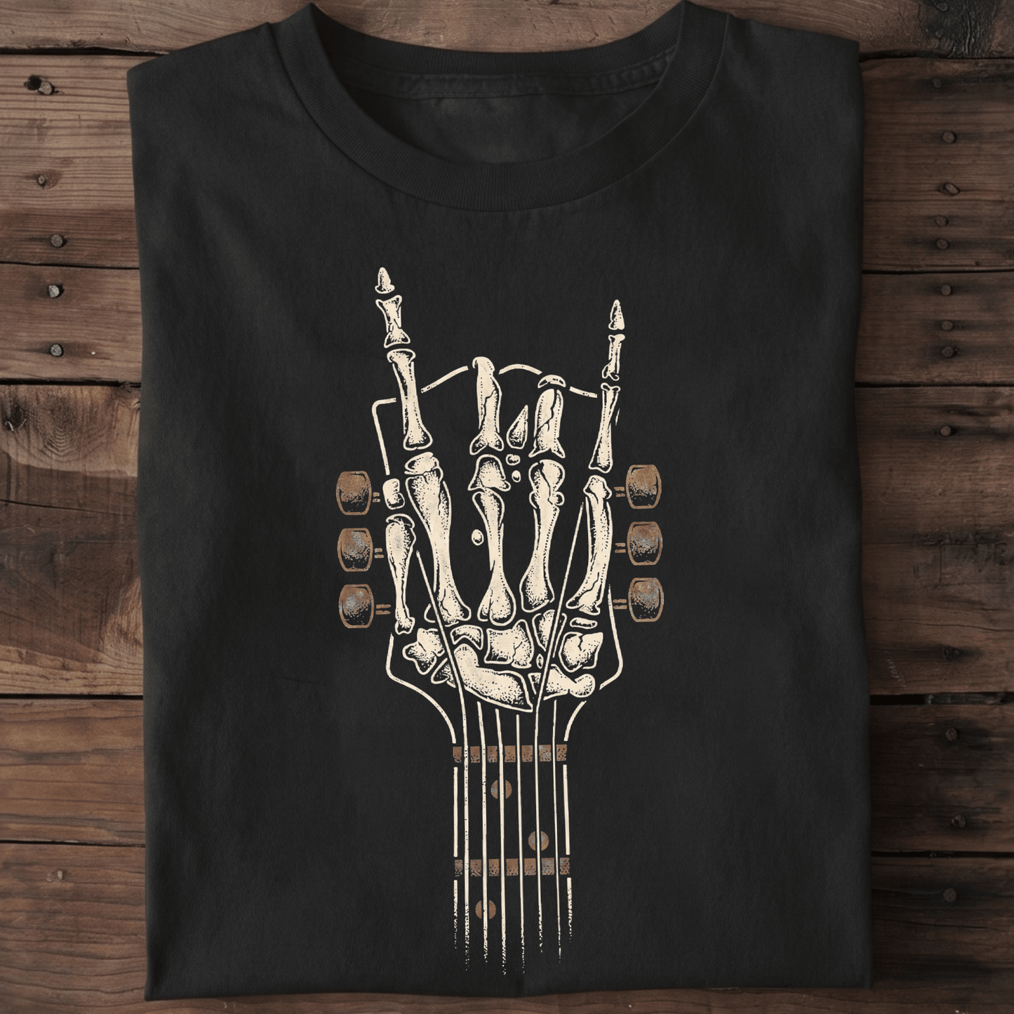 Rock On Skeleton Guitar Headstock T-shirt - The Music Frontiers