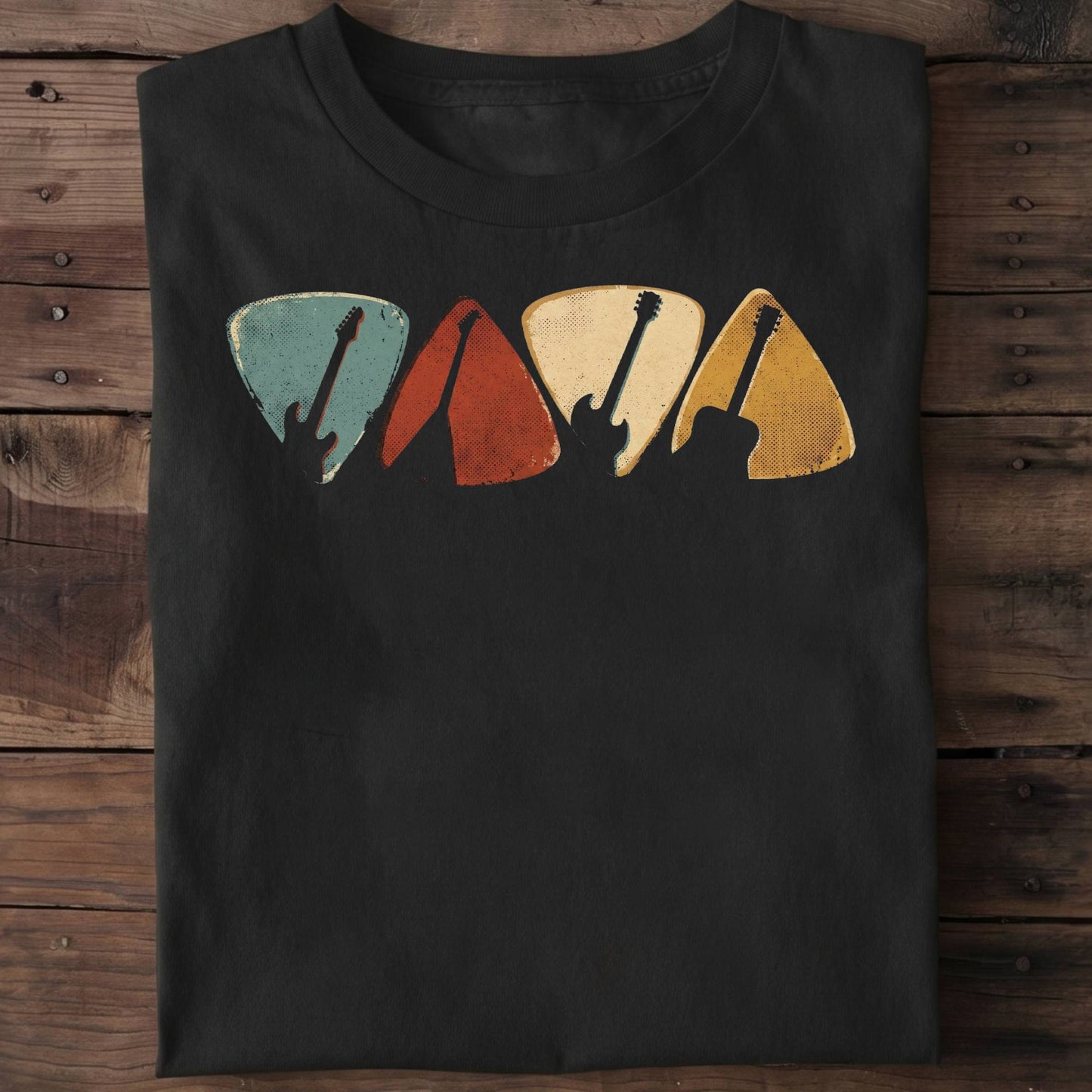 Retro Bassist Guitar Picks Tee - The Music Frontiers