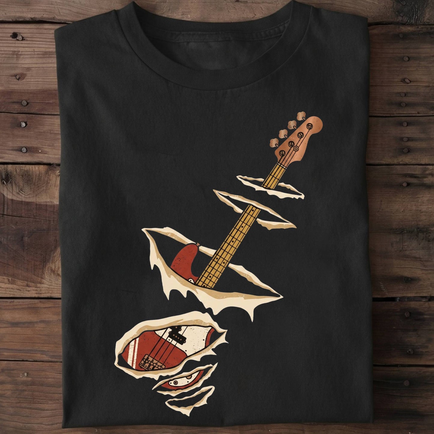 Ripped Torn Bass Guitar Tee - The Music Frontiers