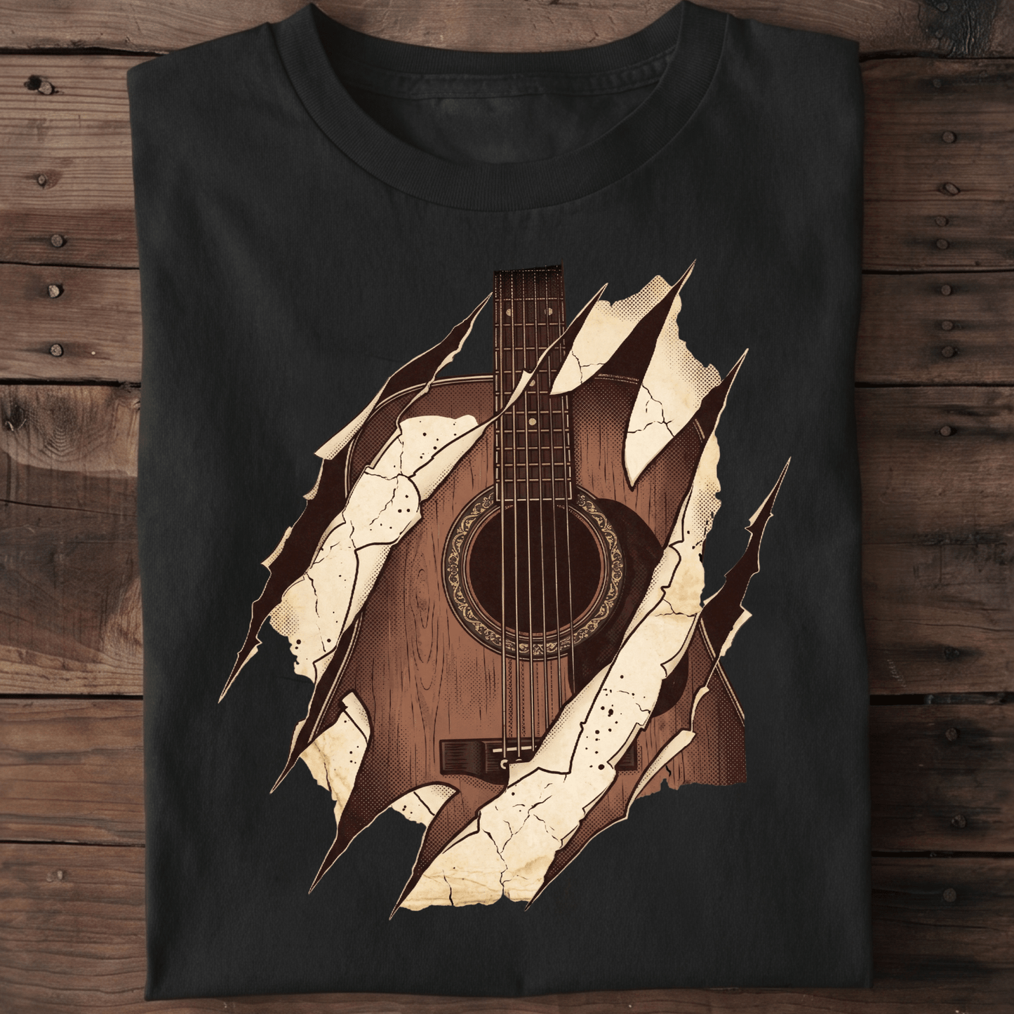 Ripped Acoustic Guitar Graphic Tee - Vintage Musician T-shirt - The Music Frontiers