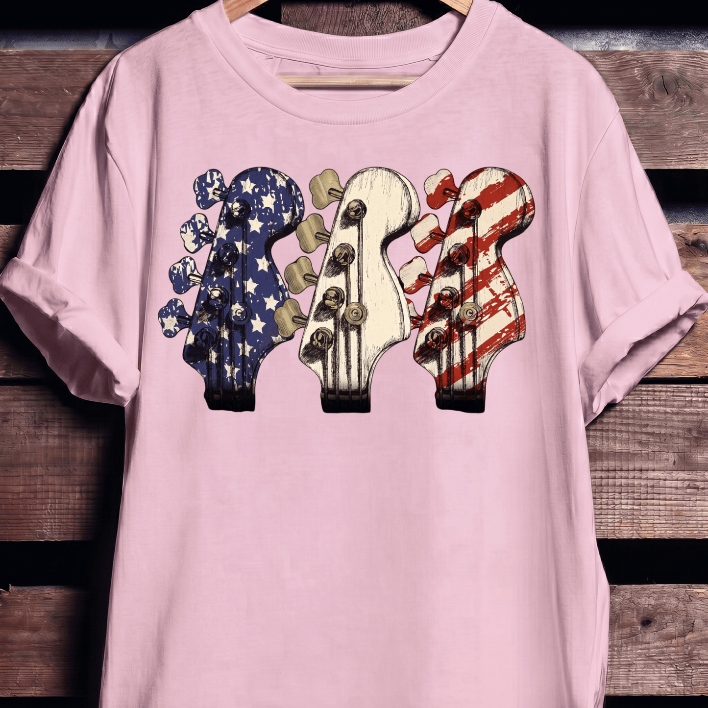 USA Flag Bass Headstock Trio Tee - The Music Frontiers