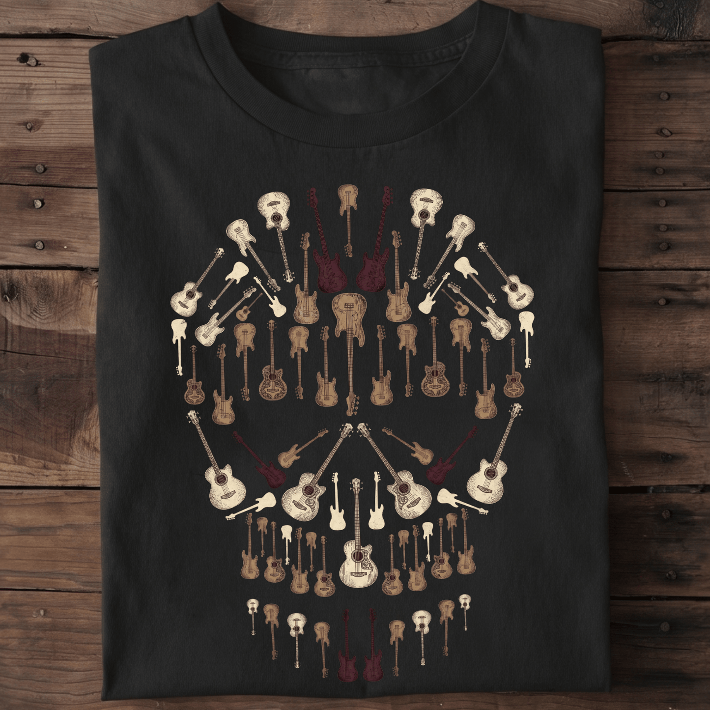 Vintage Guitar Skull Mosaic Rock N Roll T-Shirt - The Music Frontiers