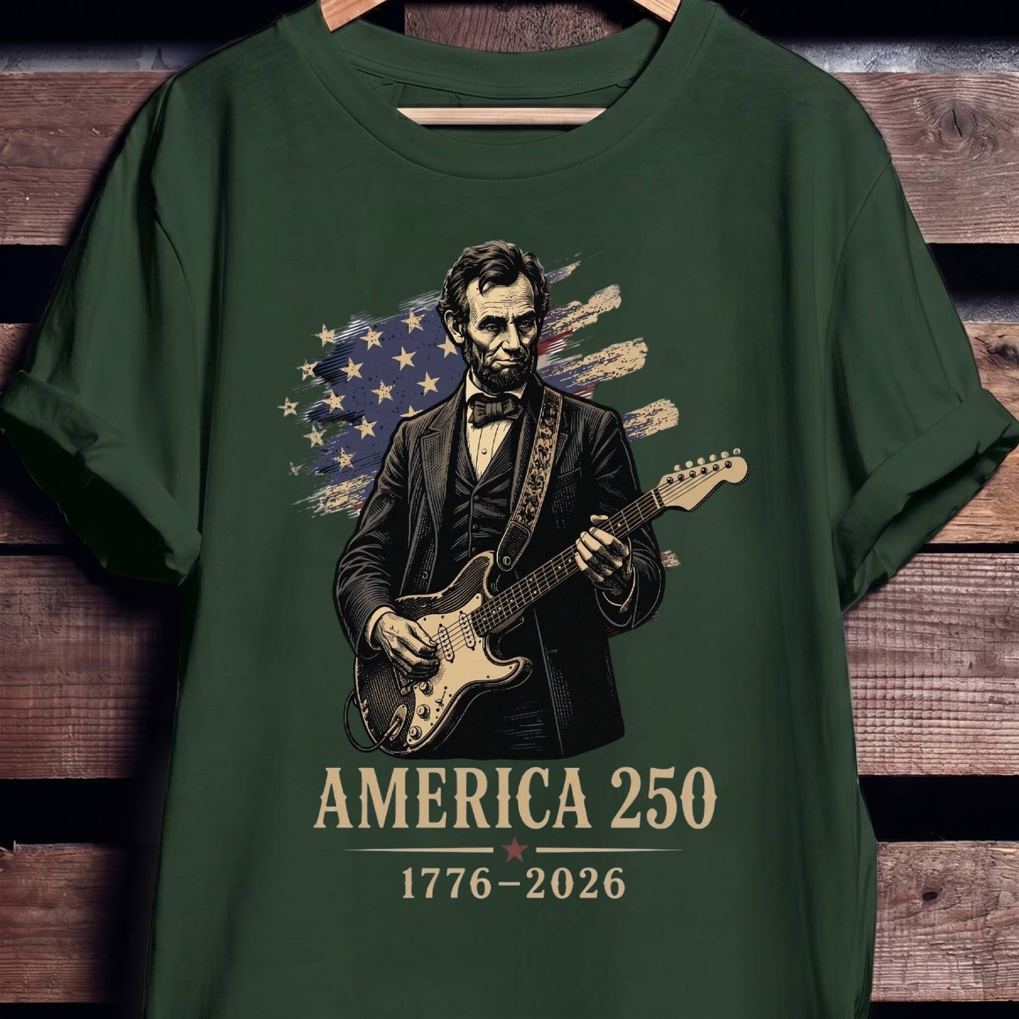 Abraham Lincoln Playing Fender Stratocaster Guitar America 250th - The Music Frontiers