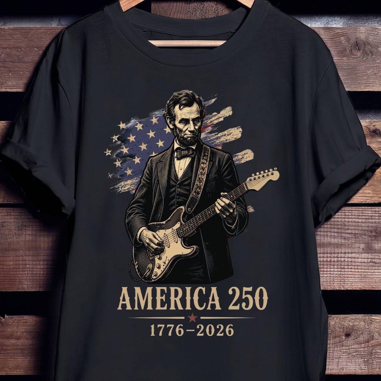 Abraham Lincoln Playing Fender Stratocaster Guitar America 250th - The Music Frontiers