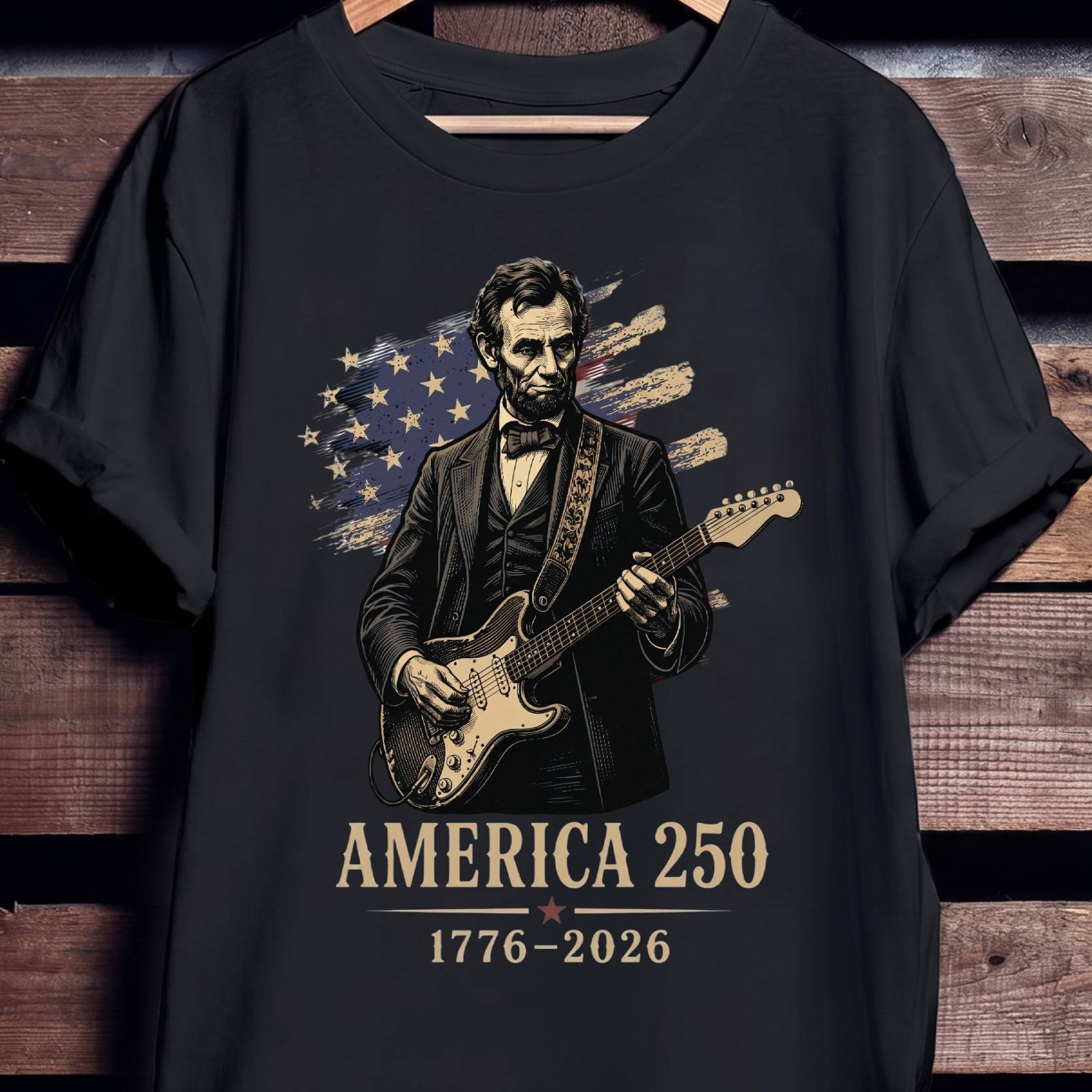 Abraham Lincoln Playing Fender Stratocaster Guitar America 250th - The Music Frontiers