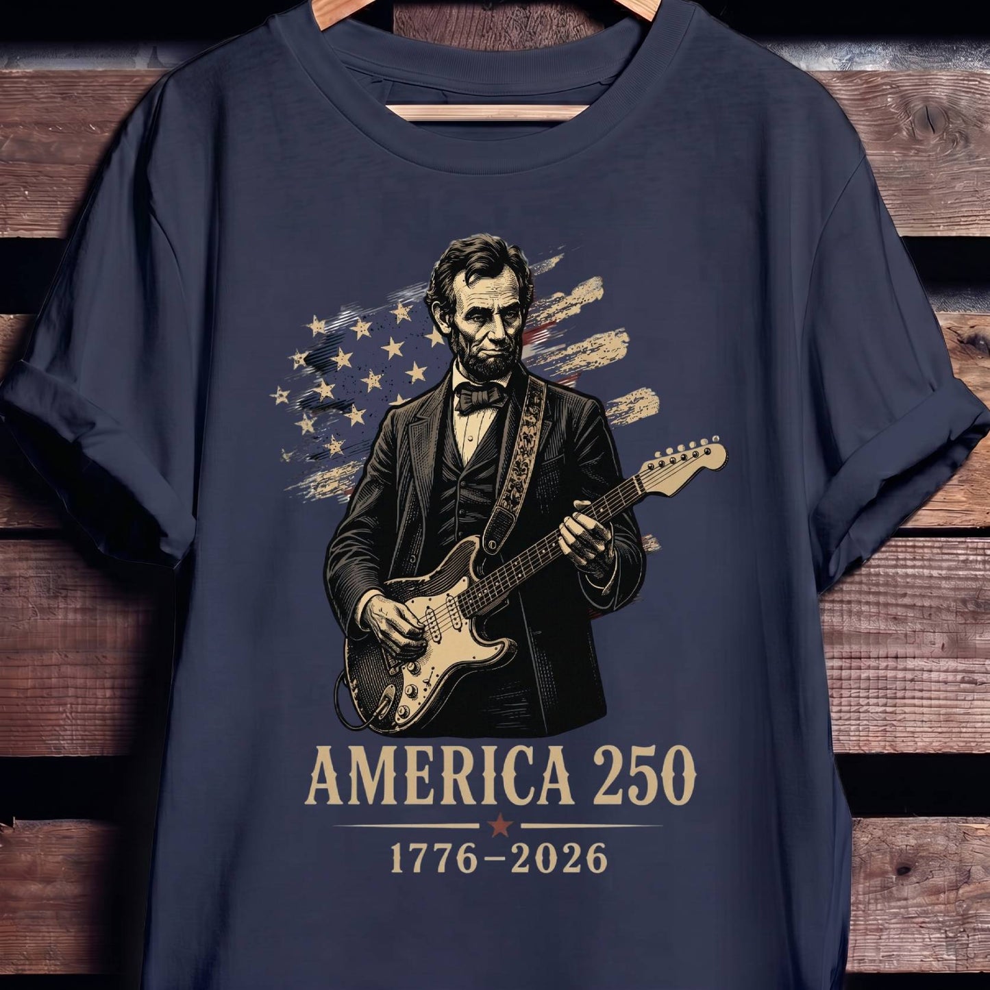 Abraham Lincoln Playing Fender Stratocaster Guitar America 250th - The Music Frontiers