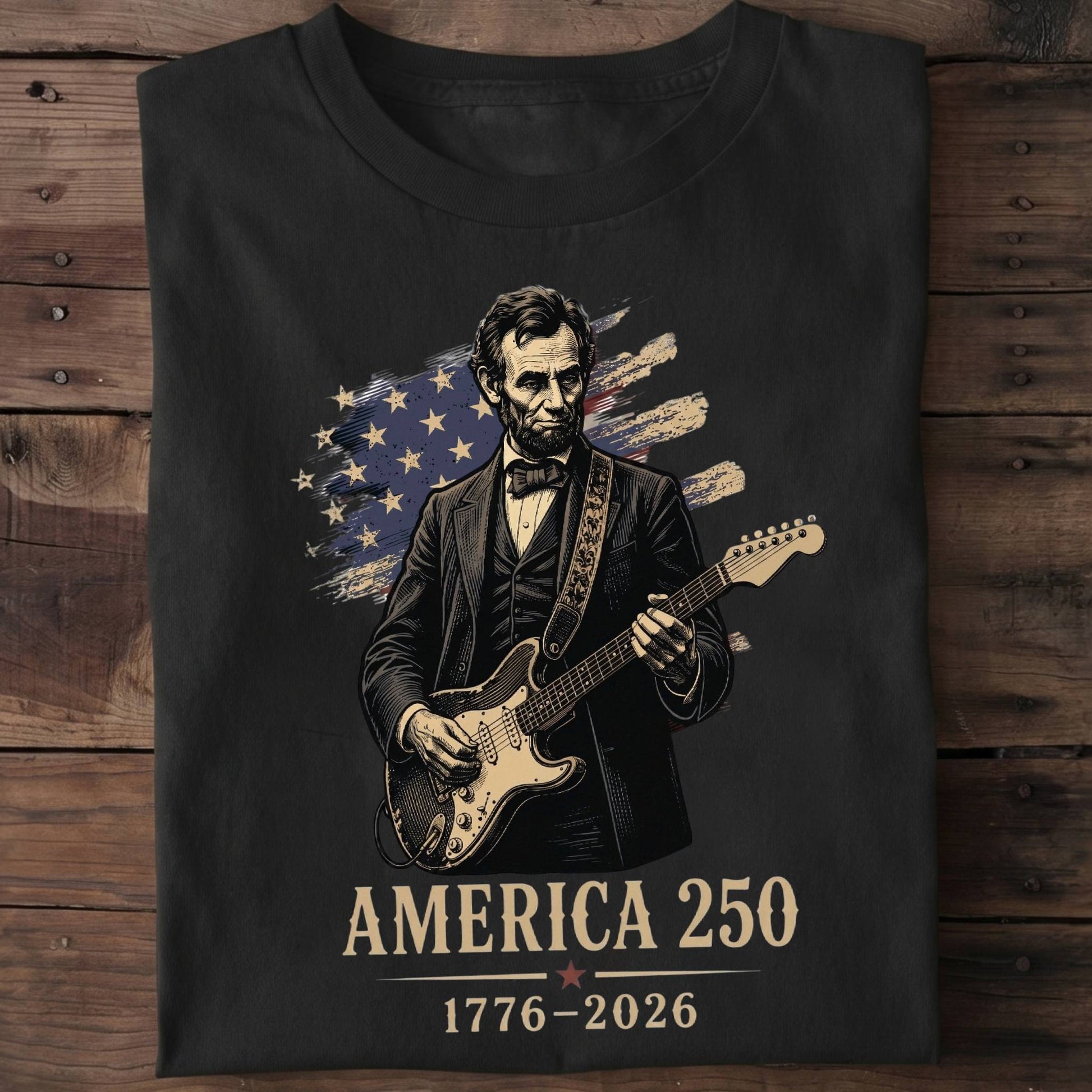 Abraham Lincoln Playing Fender Stratocaster Guitar America 250th - The Music Frontiers