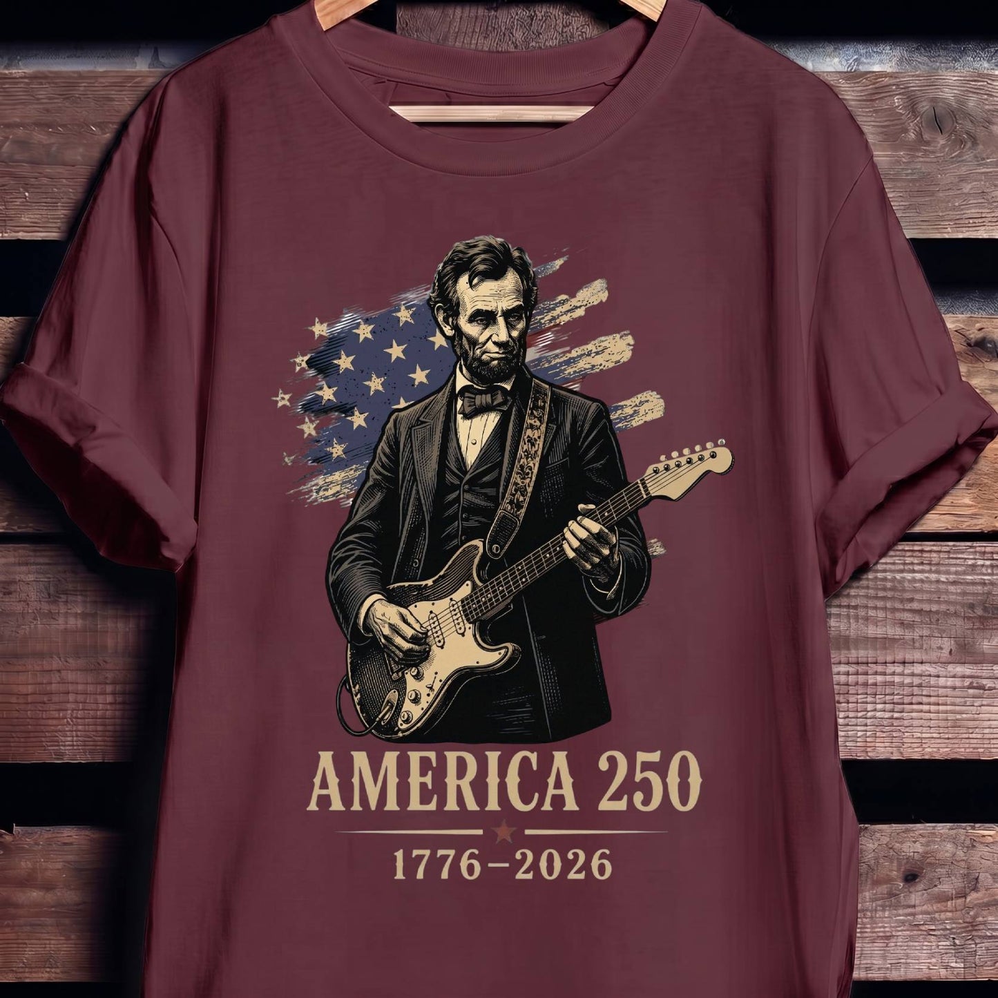 Abraham Lincoln Playing Fender Stratocaster Guitar America 250th - The Music Frontiers