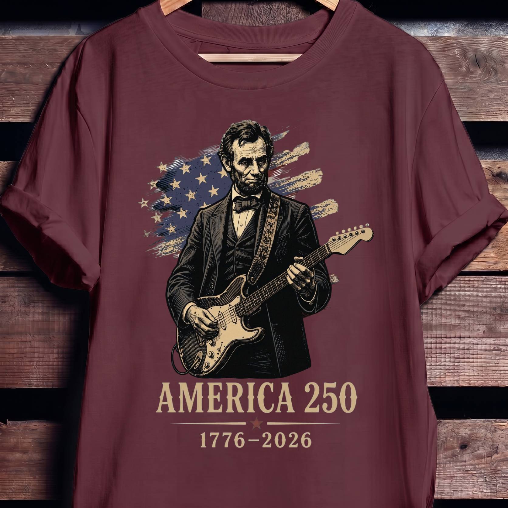Abraham Lincoln Playing Fender Stratocaster Guitar America 250th - The Music Frontiers