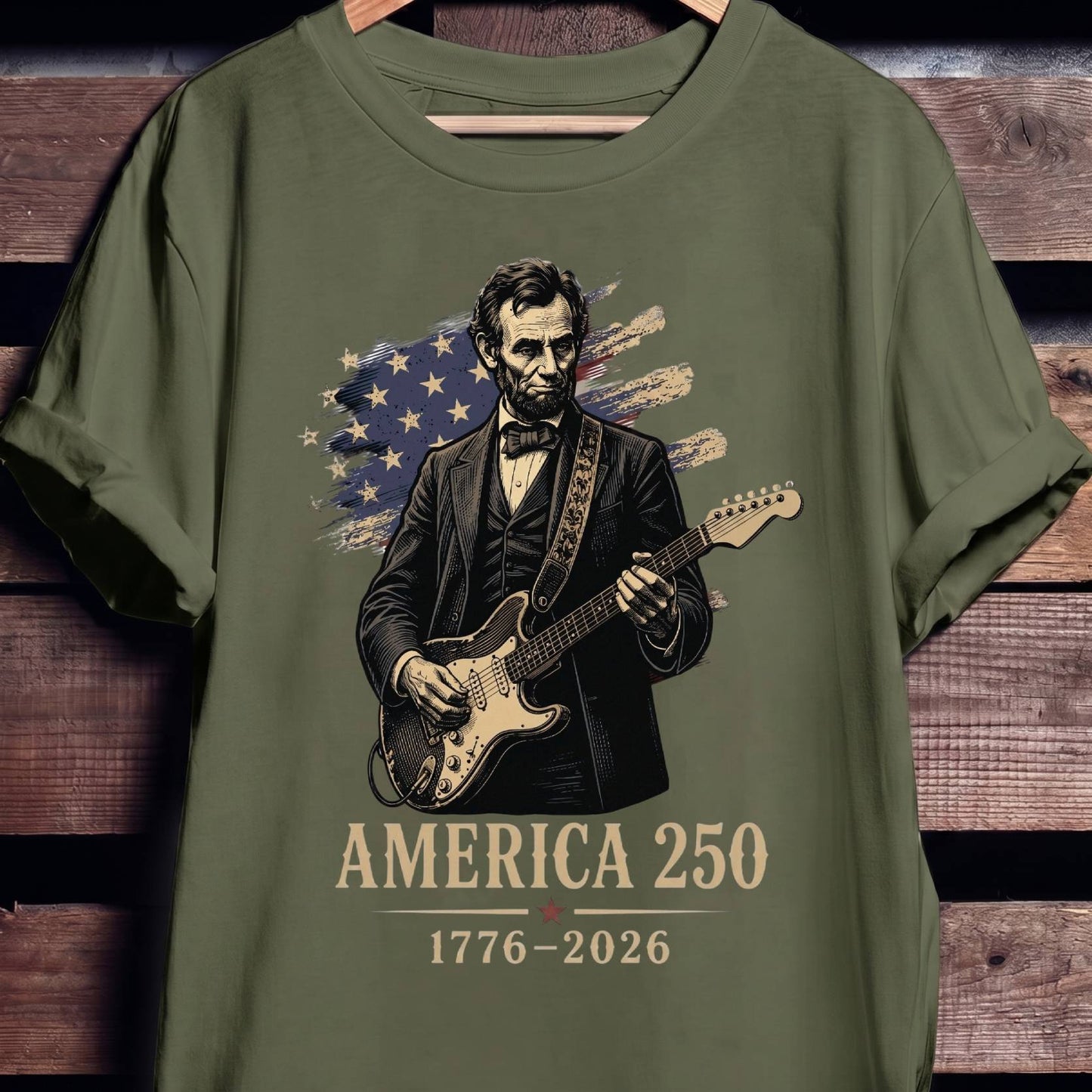 Abraham Lincoln Playing Fender Stratocaster Guitar America 250th - The Music Frontiers