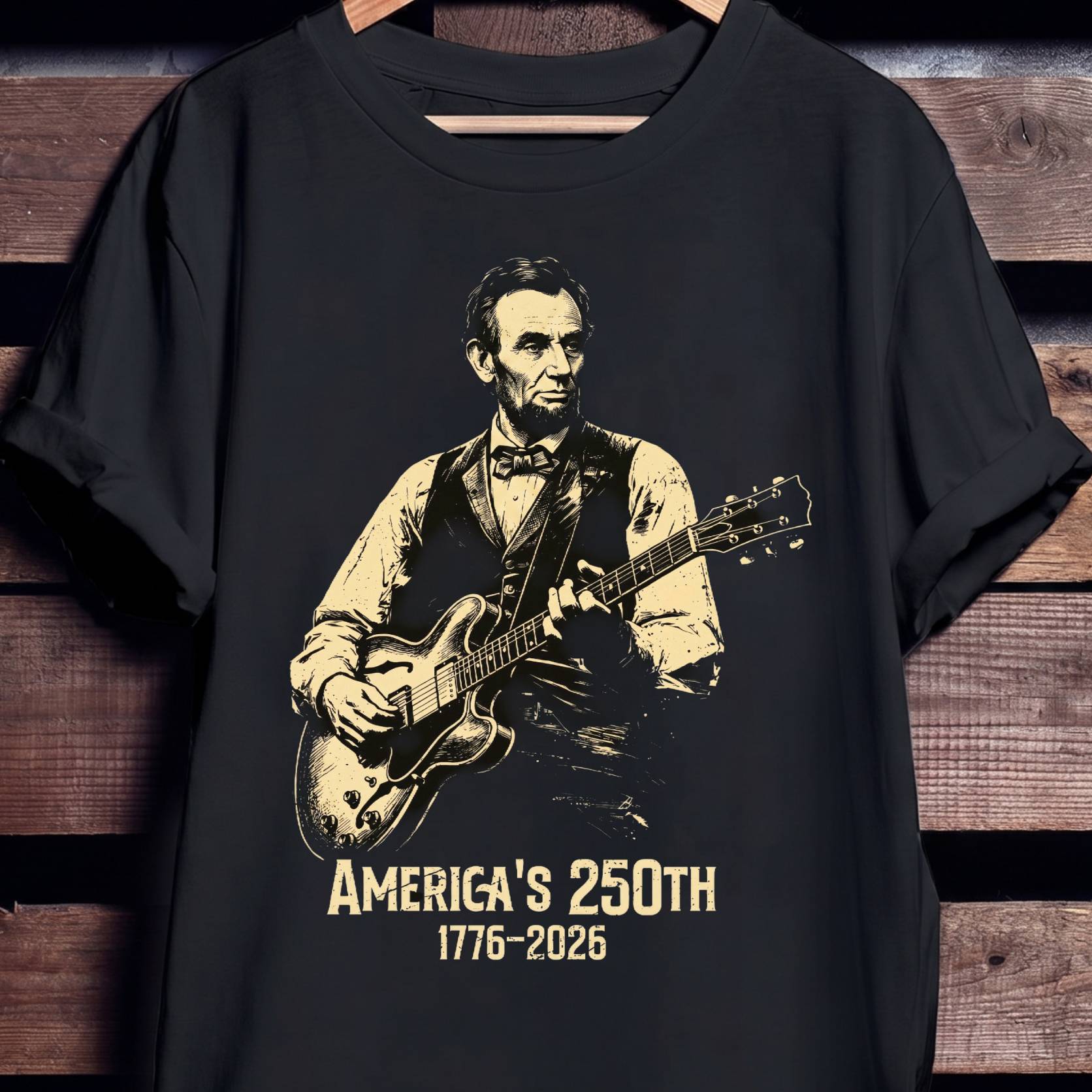 Abraham Lincoln Playing Semi Hollow Body Guitar America 250 - The Music Frontiers