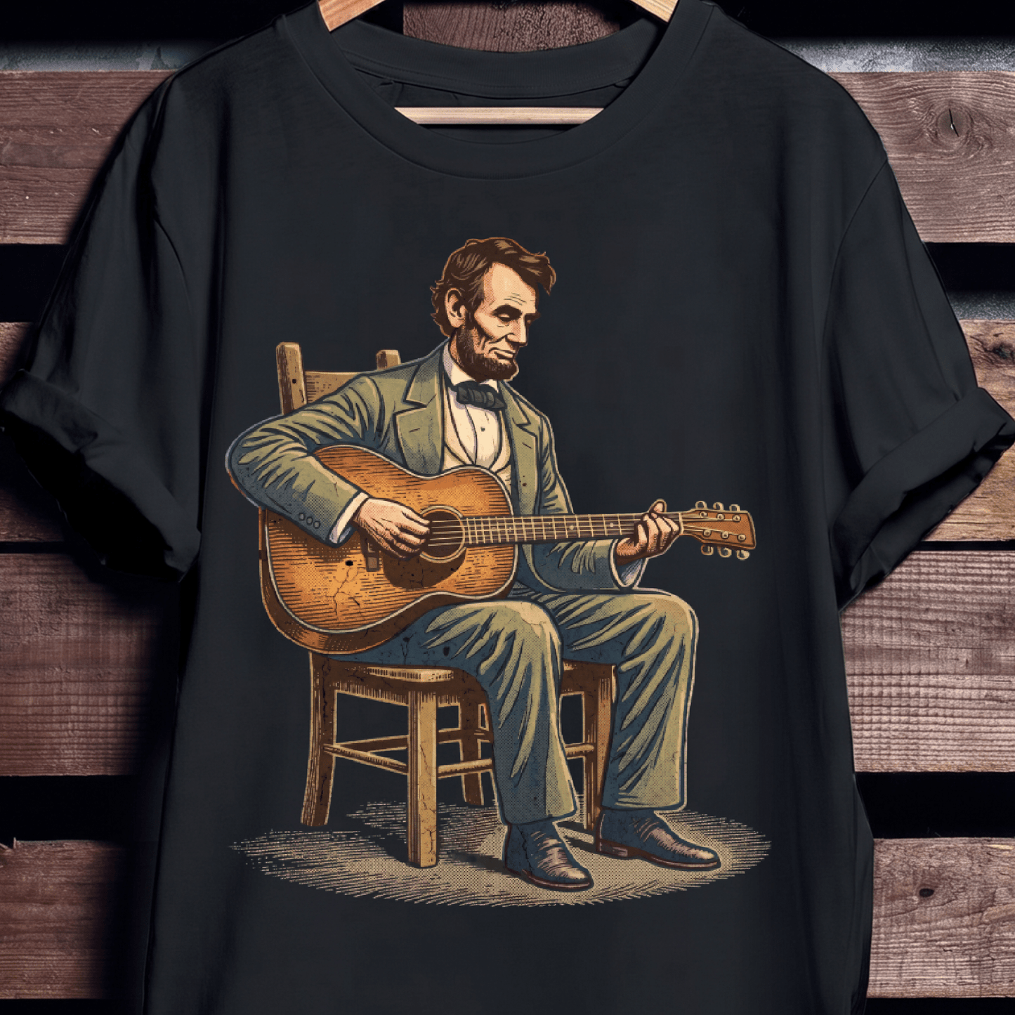 Abraham Lincoln Playing Acoustic Guitar T-Shirt - The Music Frontiers