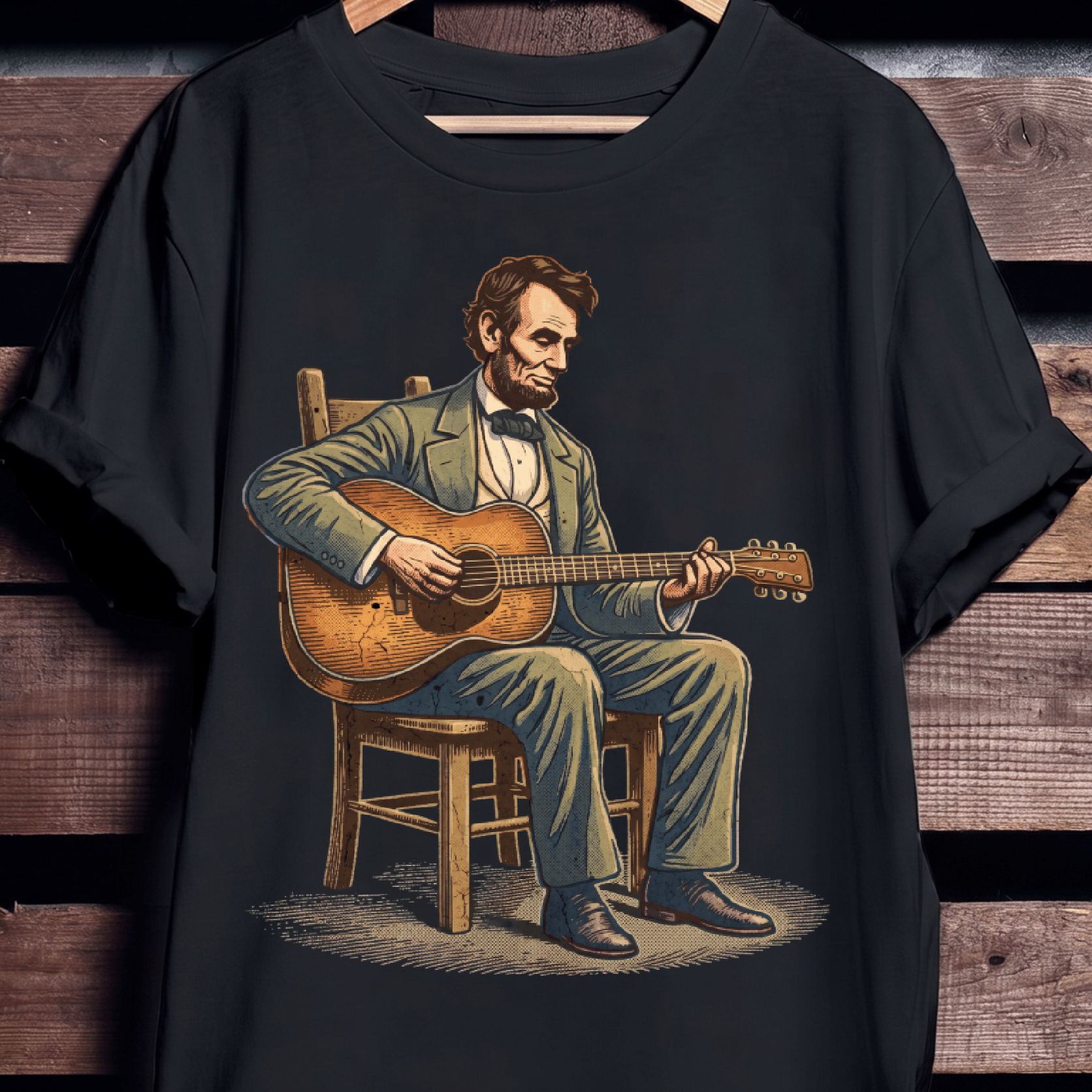 Abraham Lincoln Playing Acoustic Guitar T-Shirt - The Music Frontiers