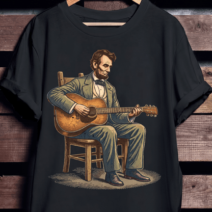 Abraham Lincoln Playing Acoustic Guitar T-Shirt - The Music Frontiers
