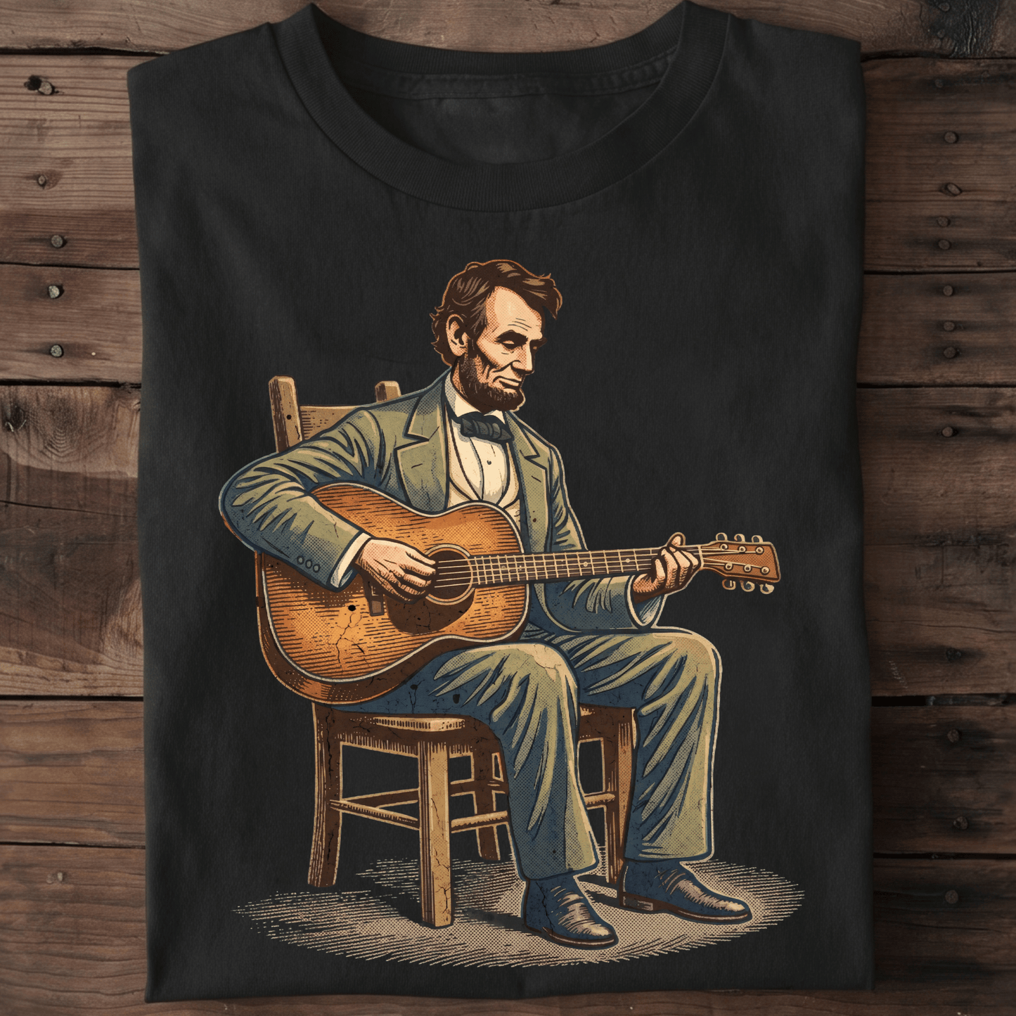Abraham Lincoln Playing Acoustic Guitar T-Shirt - The Music Frontiers