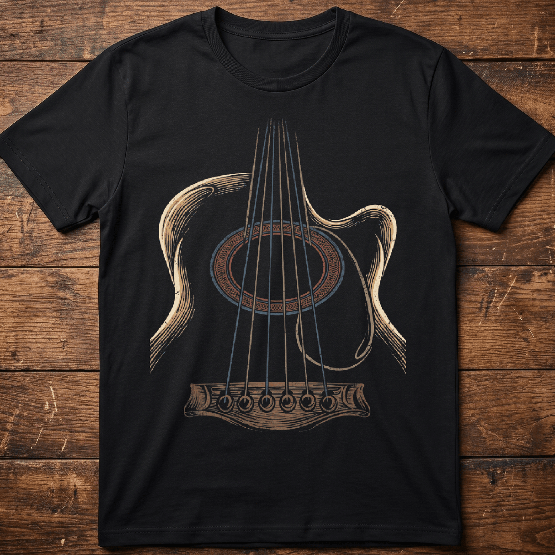 Abstract Acoustic Guitar Line Art T-shirt - The Music Frontiers
