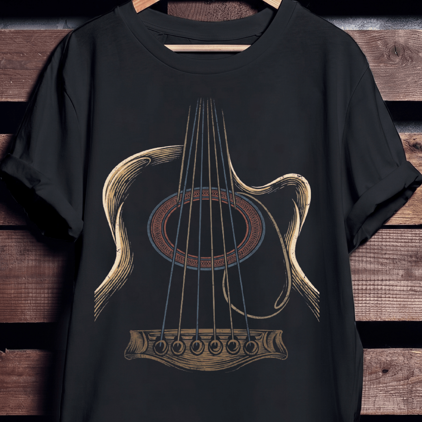 Abstract Acoustic Guitar Line Art T-shirt - The Music Frontiers