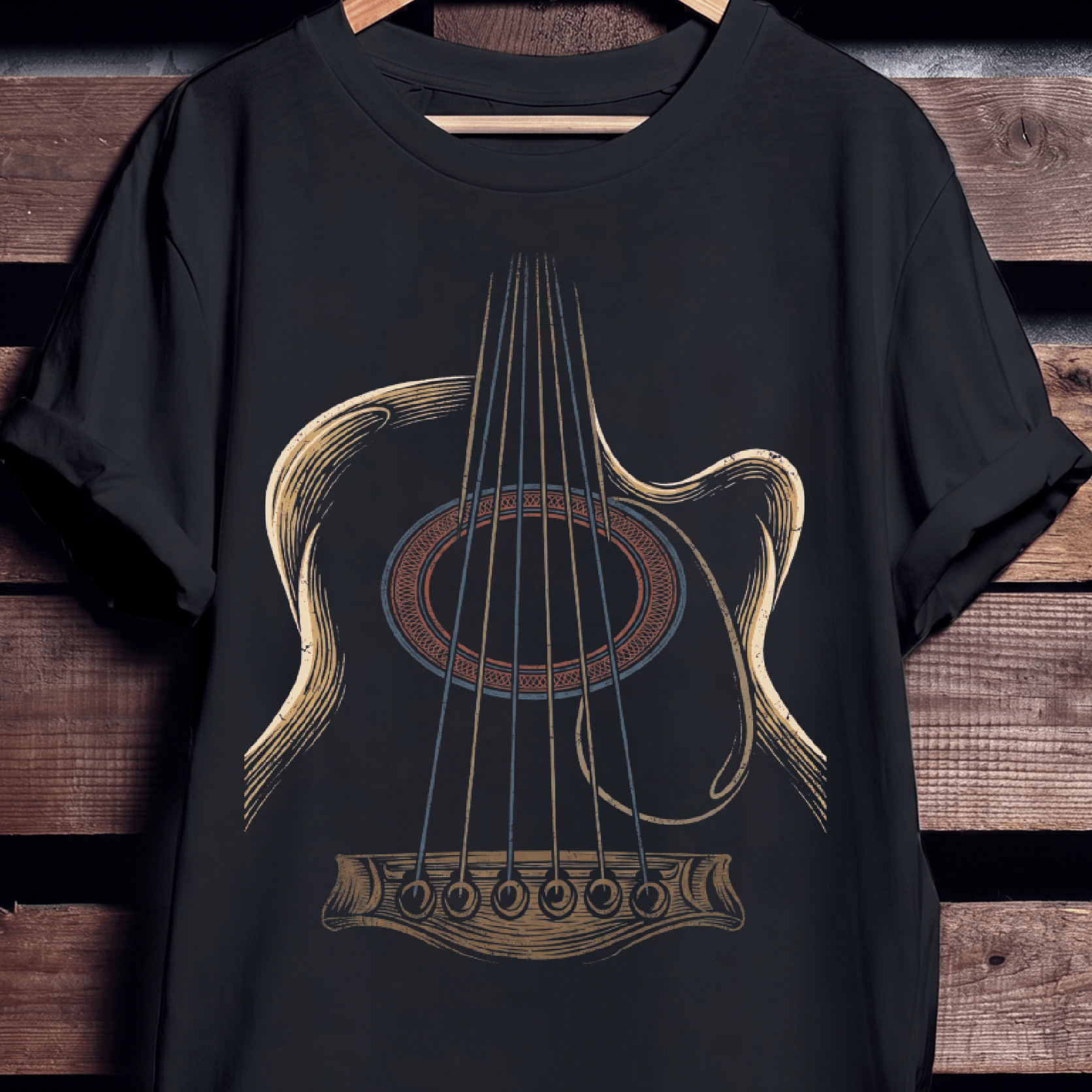 Abstract Acoustic Guitar Line Art T-shirt - The Music Frontiers
