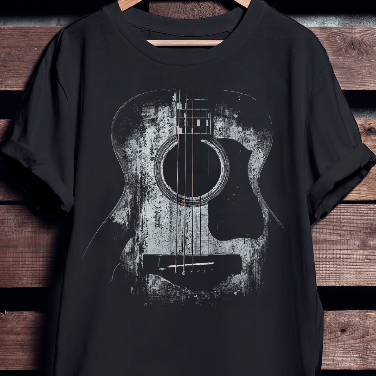 Abstract Grunge Acoustic Guitar Dark Texture T-Shirt - The Music Frontiers