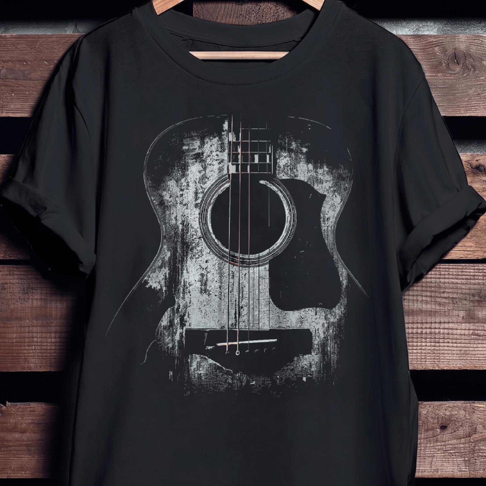 Abstract Grunge Acoustic Guitar Dark Texture T-Shirt - The Music Frontiers