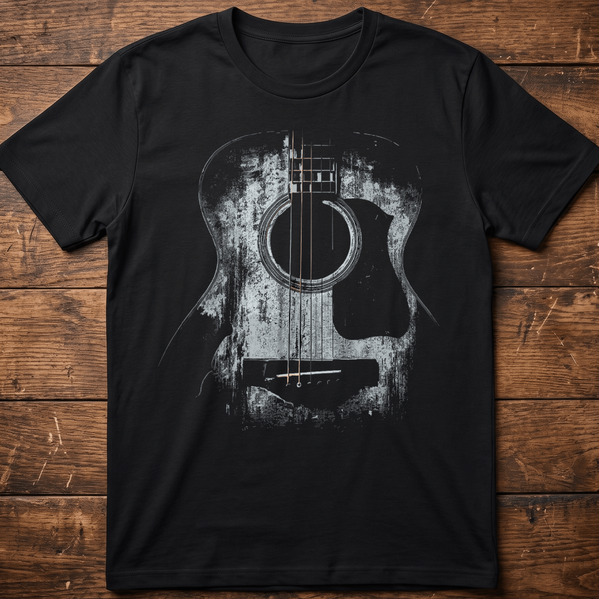 Abstract Grunge Acoustic Guitar Dark Texture T-Shirt - The Music Frontiers