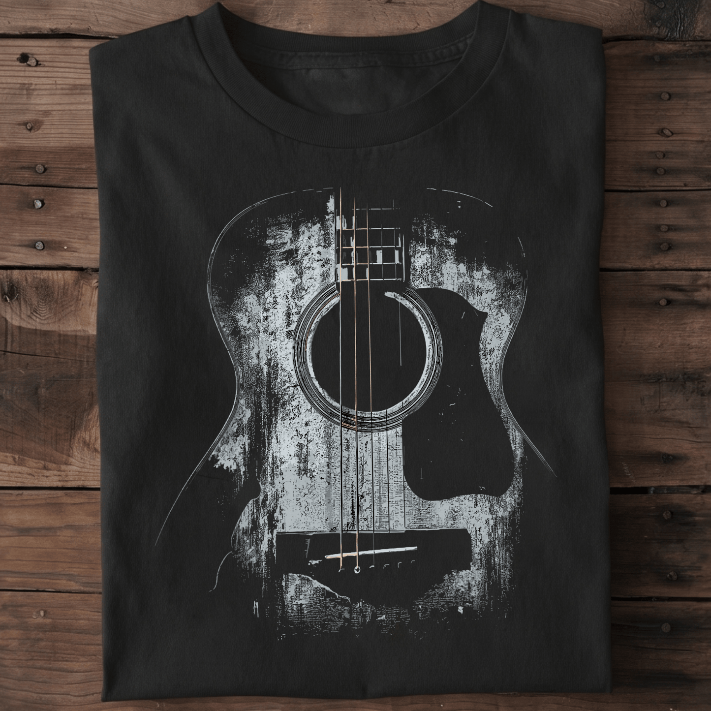 Abstract Grunge Acoustic Guitar Dark Texture T-Shirt - The Music Frontiers