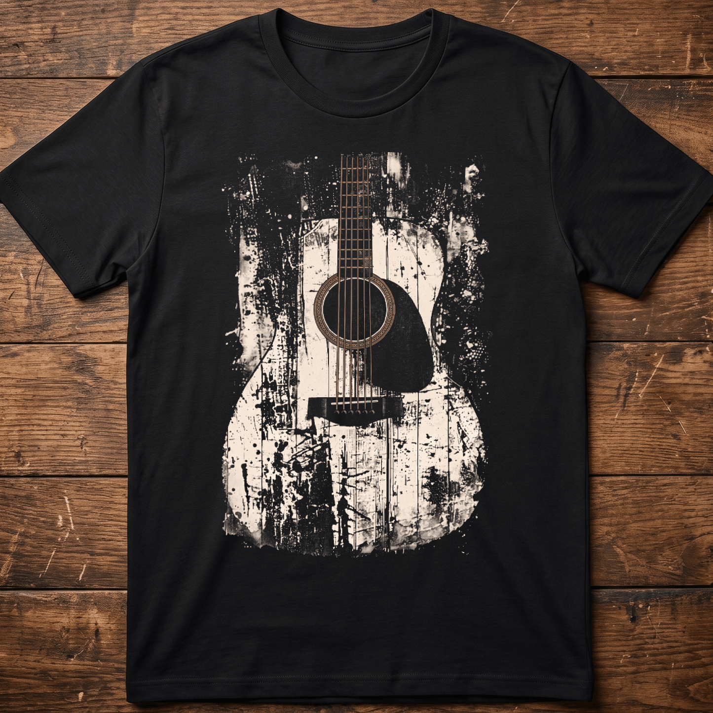 Abstract Grunge Acoustic Guitar Splatter T-Shirt - The Music Frontiers