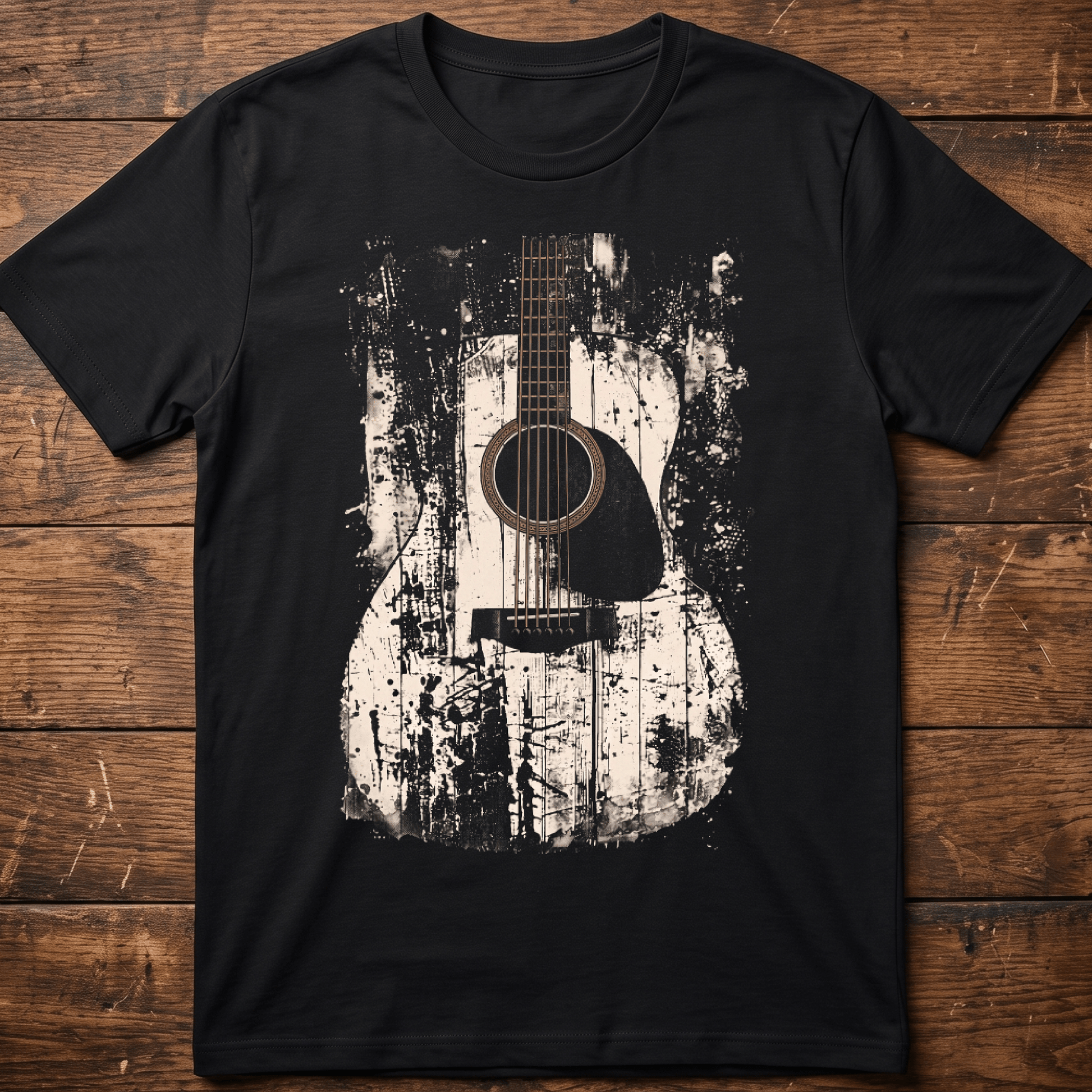 Abstract Grunge Acoustic Guitar Splatter T-Shirt - The Music Frontiers