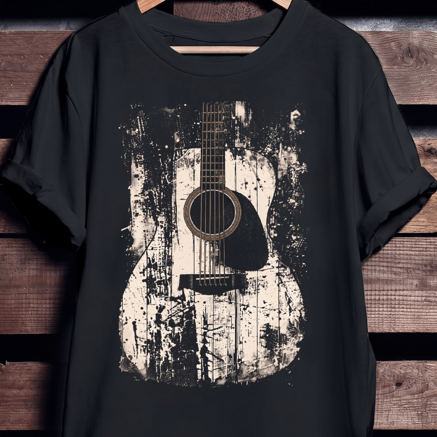 Abstract Grunge Acoustic Guitar Splatter T-Shirt - The Music Frontiers