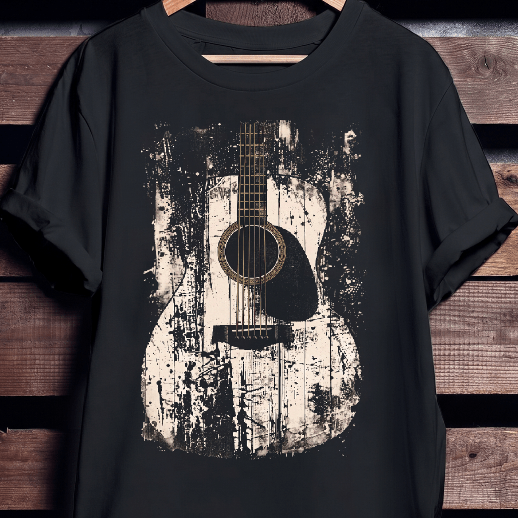 Abstract Grunge Acoustic Guitar Splatter T-Shirt - The Music Frontiers