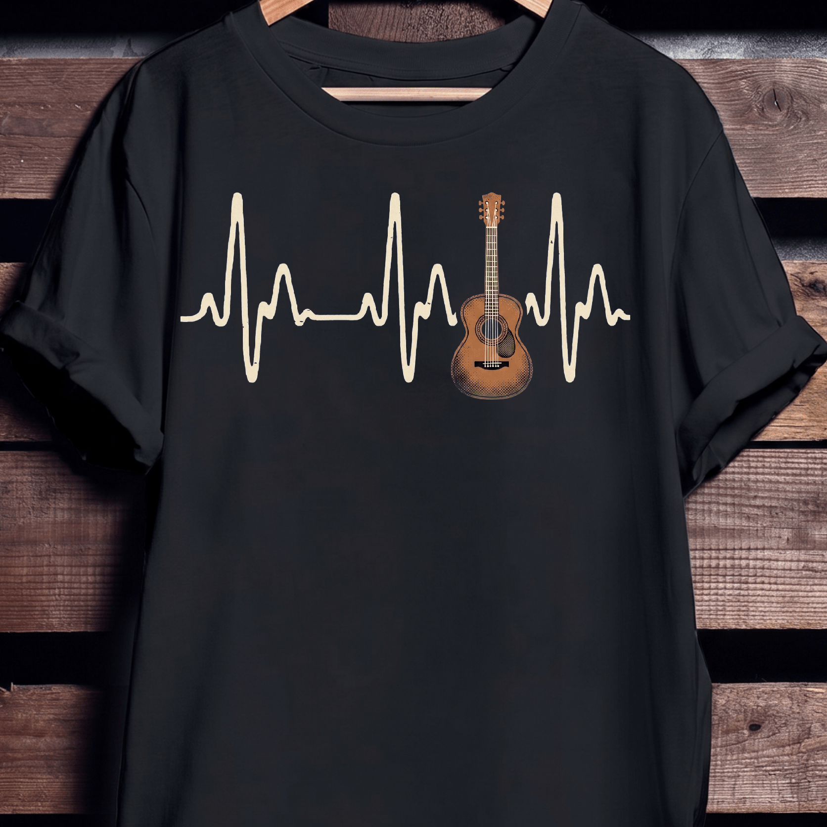 Acoustic Guitar Heartbeat Lifeline T-Shirt - The Music Frontiers