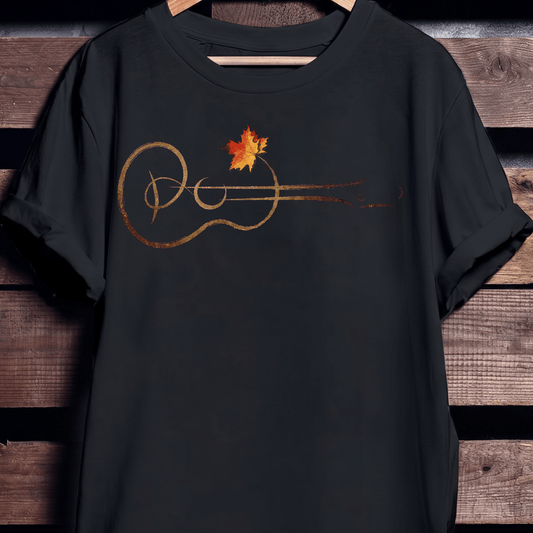 Acoustic Guitar Line Art T-shirt - Aesthetic Maple Leaf Music Tee - The Music Frontiers