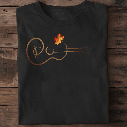 Acoustic Guitar Line Art T-shirt - Aesthetic Maple Leaf Music Tee - The Music Frontiers