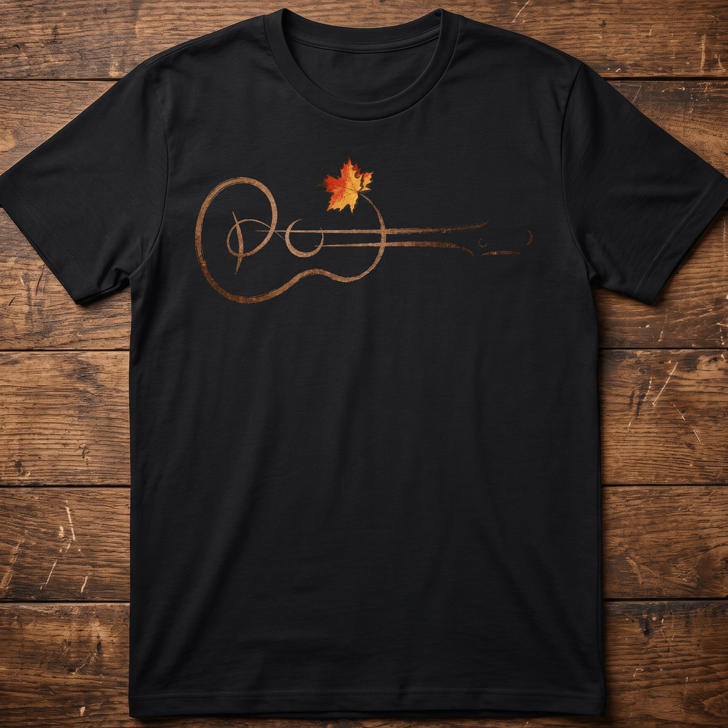 Acoustic Guitar Line Art T-shirt - Aesthetic Maple Leaf Music Tee - The Music Frontiers