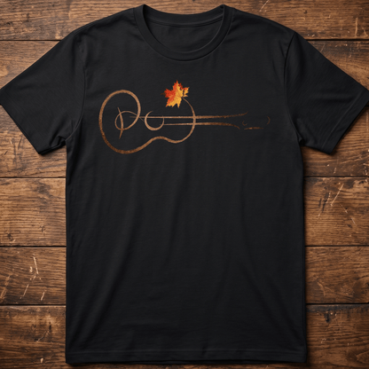 Acoustic Guitar Line Art T-shirt - Aesthetic Maple Leaf Music Tee - The Music Frontiers