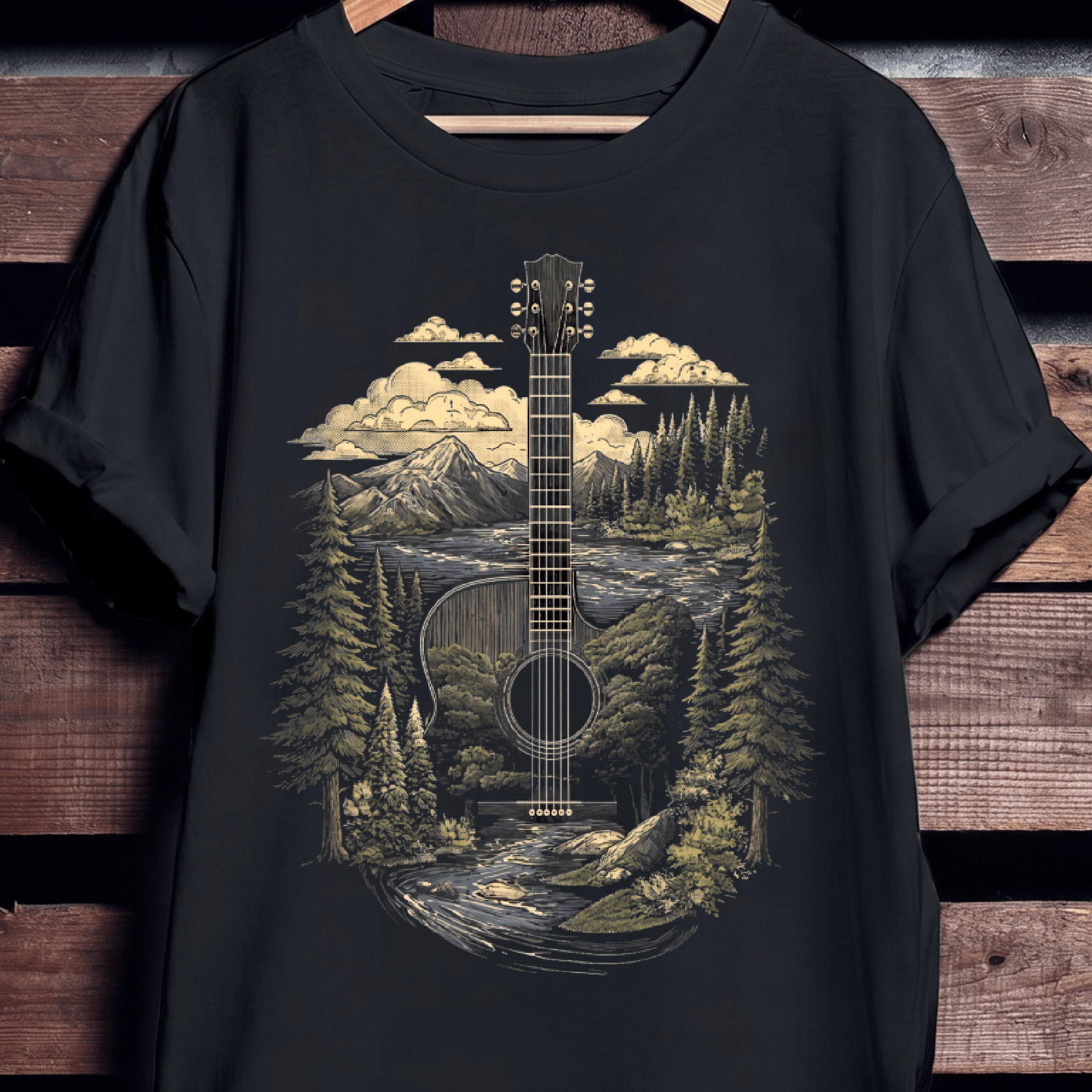 Acoustic Guitar Nature Landscape T-Shirt - The Music Frontiers