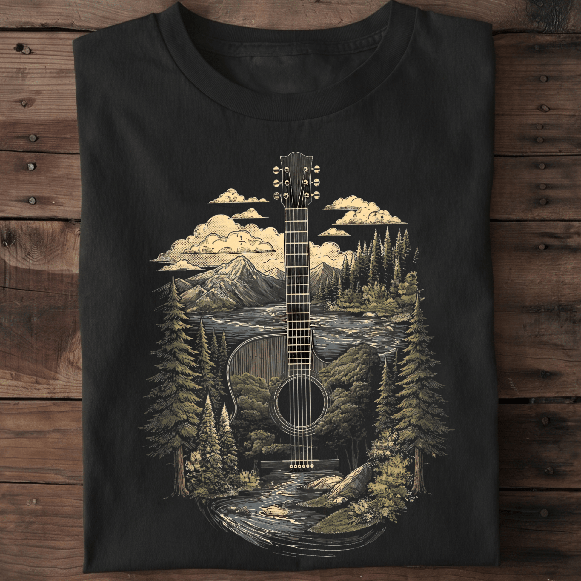 Acoustic Guitar Nature Landscape T-Shirt - The Music Frontiers
