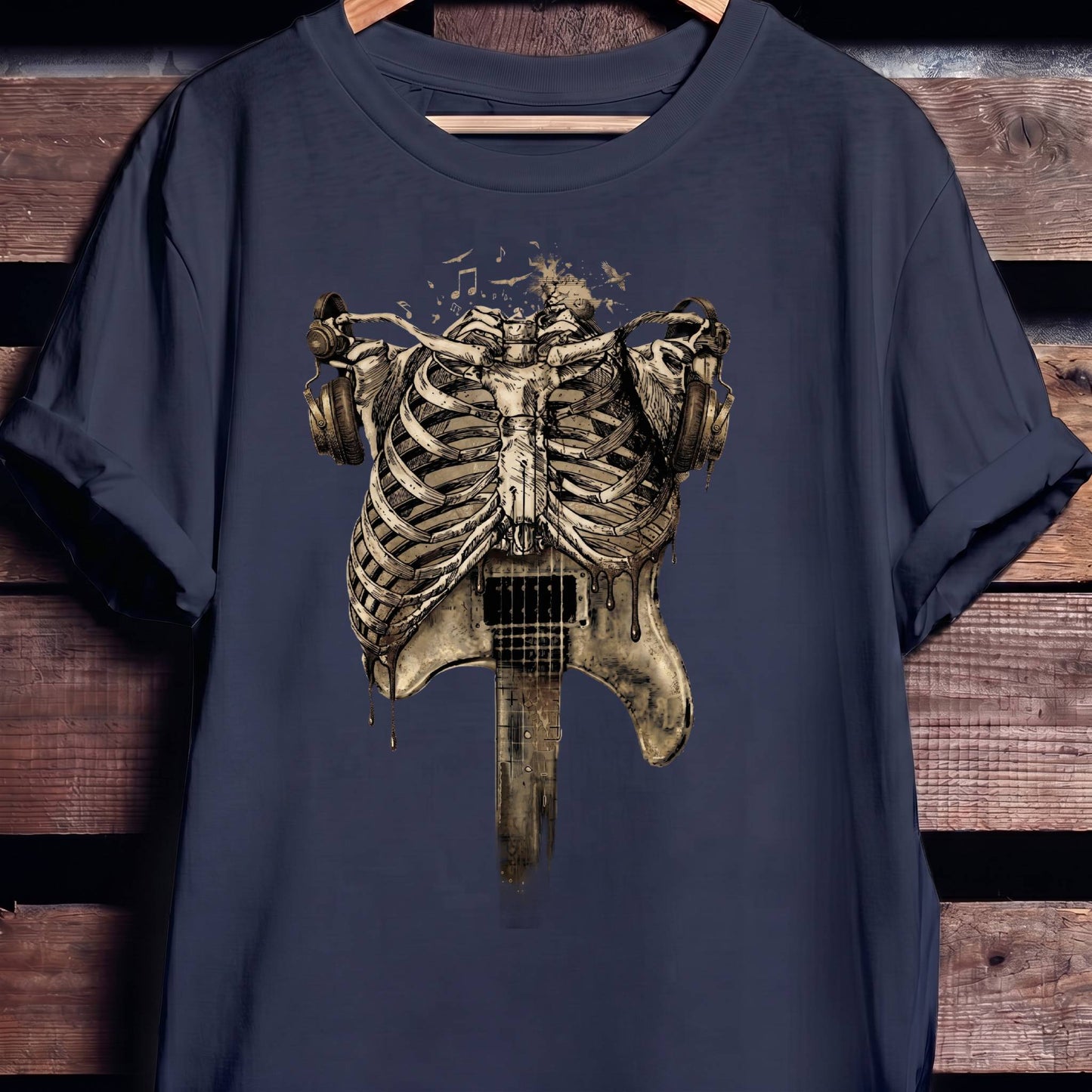 Aesthetic Rockstar Skeleton T-shirt - Vintage Dark Art Music Lover Tee - The Music Frontiers