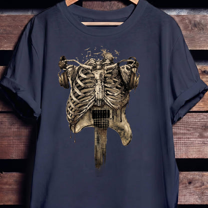 Aesthetic Rockstar Skeleton T-shirt - Vintage Dark Art Music Lover Tee - The Music Frontiers