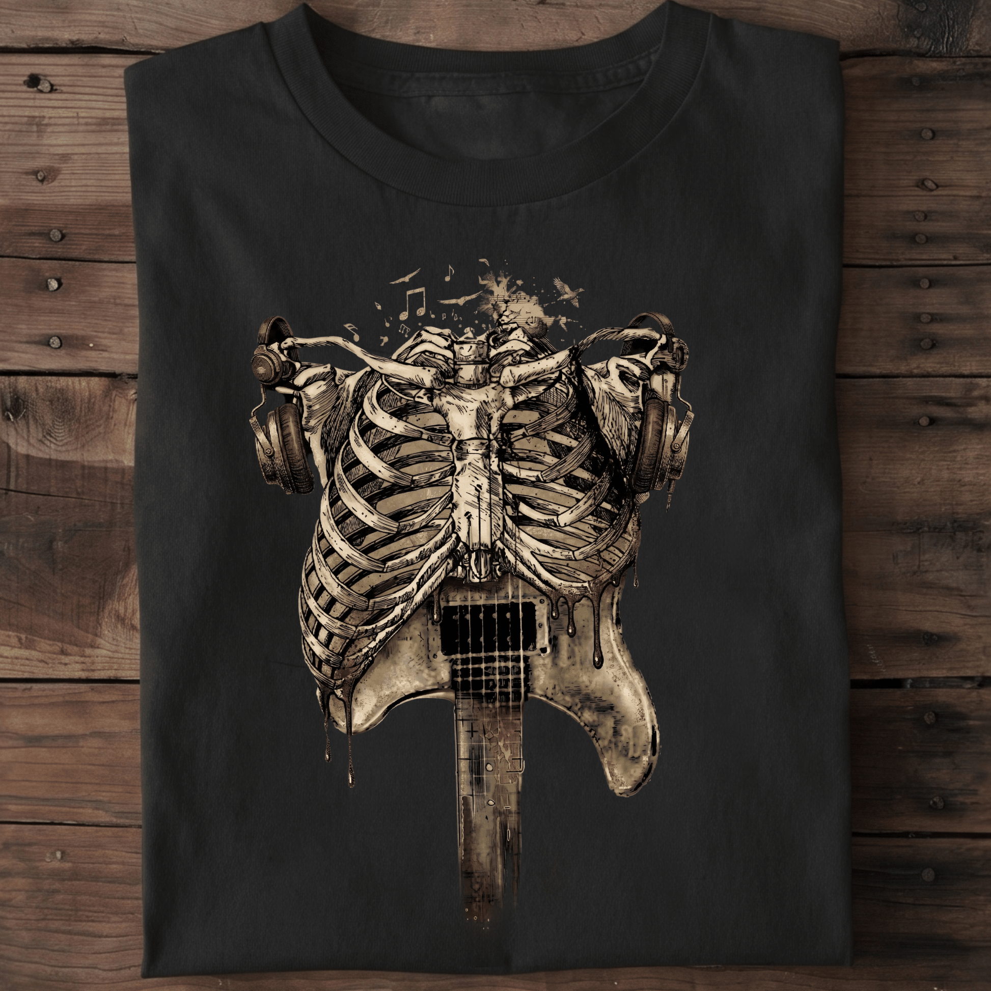 Aesthetic Rockstar Skeleton T-shirt - Vintage Dark Art Music Lover Tee - The Music Frontiers