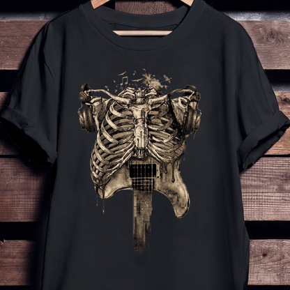 Aesthetic Rockstar Skeleton T-shirt - Vintage Dark Art Music Lover Tee - The Music Frontiers