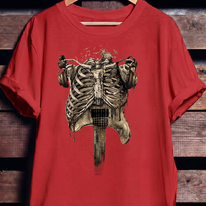Aesthetic Rockstar Skeleton T-shirt - Vintage Dark Art Music Lover Tee - The Music Frontiers