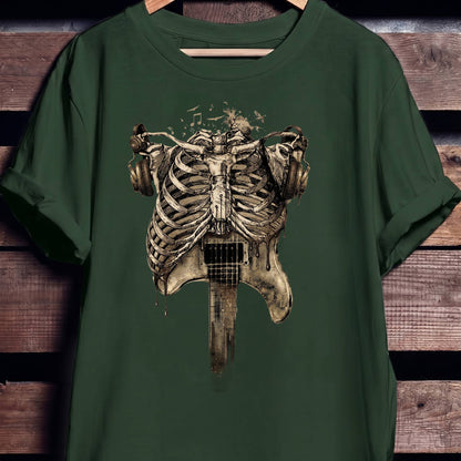 Aesthetic Rockstar Skeleton T-shirt - Vintage Dark Art Music Lover Tee - The Music Frontiers