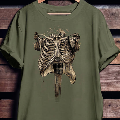 Aesthetic Rockstar Skeleton T-shirt - Vintage Dark Art Music Lover Tee - The Music Frontiers