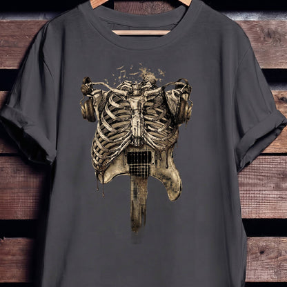 Aesthetic Rockstar Skeleton T-shirt - Vintage Dark Art Music Lover Tee - The Music Frontiers