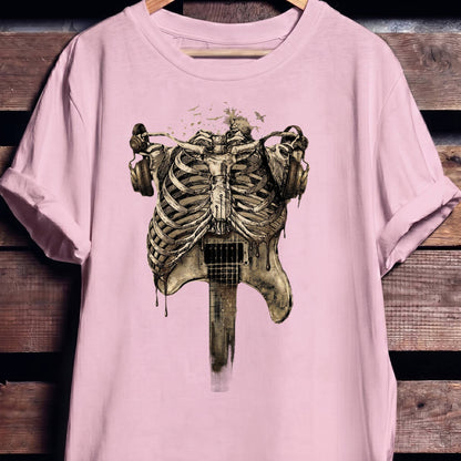 Aesthetic Rockstar Skeleton T-shirt - Vintage Dark Art Music Lover Tee - The Music Frontiers