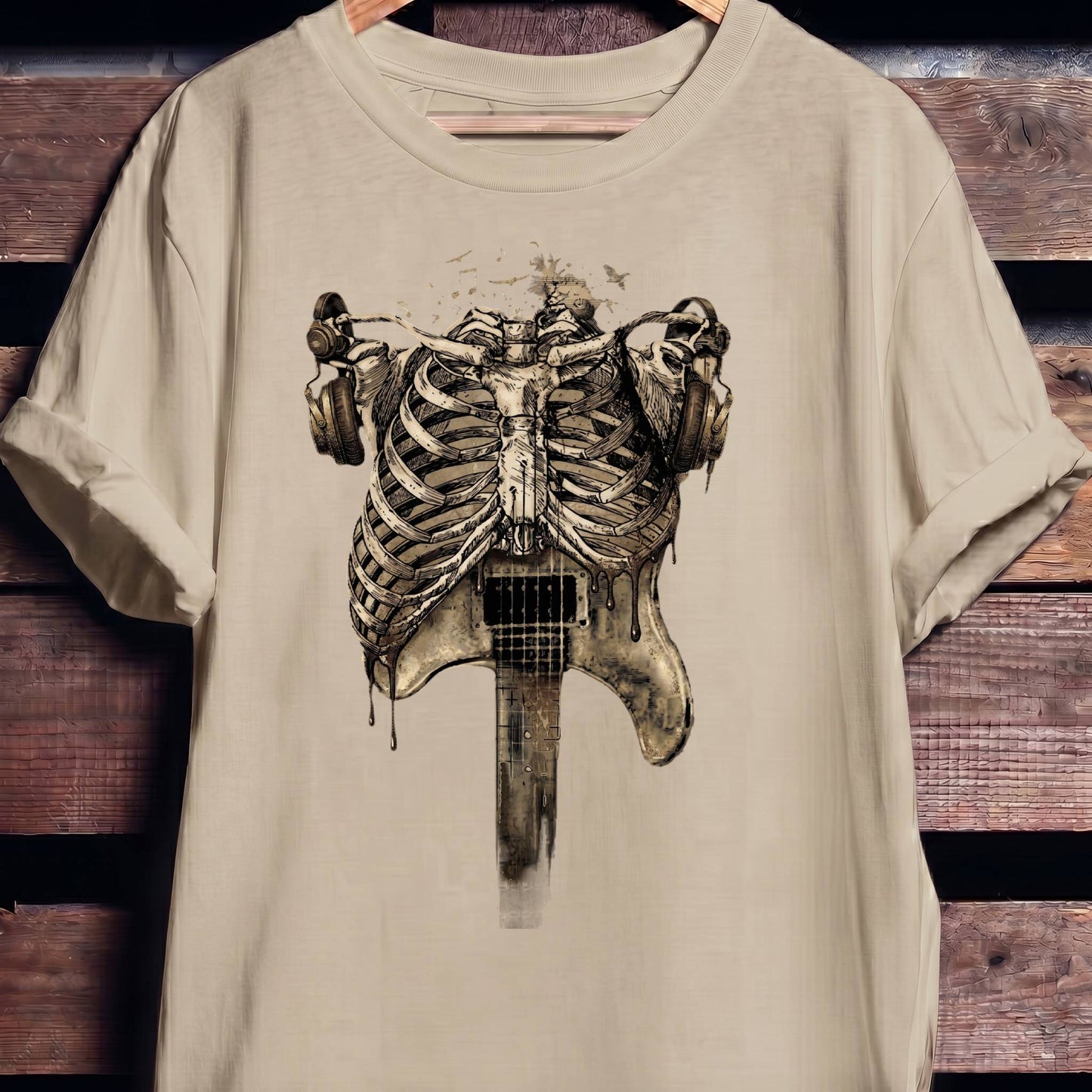 Aesthetic Rockstar Skeleton T-shirt - Vintage Dark Art Music Lover Tee - The Music Frontiers